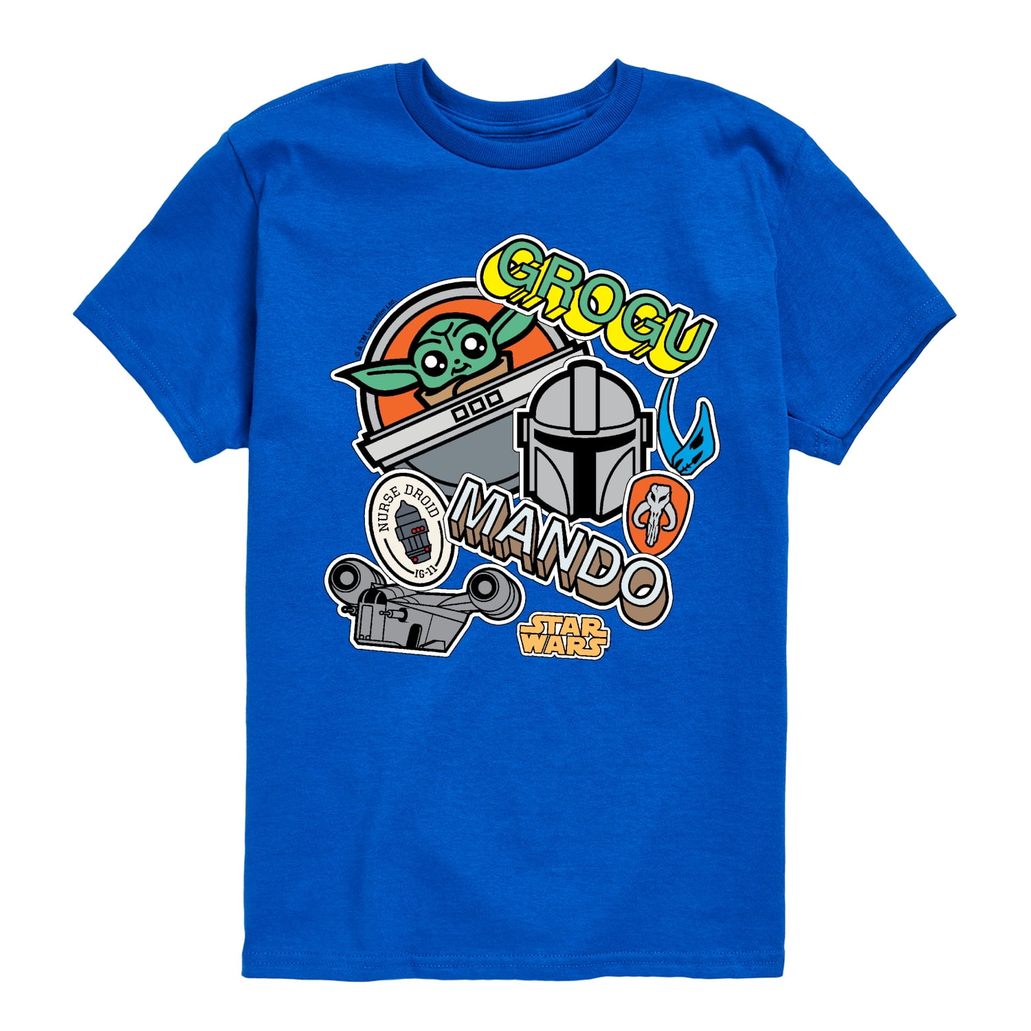 Star Wars - Mando Grogu Stickers - Youth Boys Short Sleeve Graphic T-Shirt