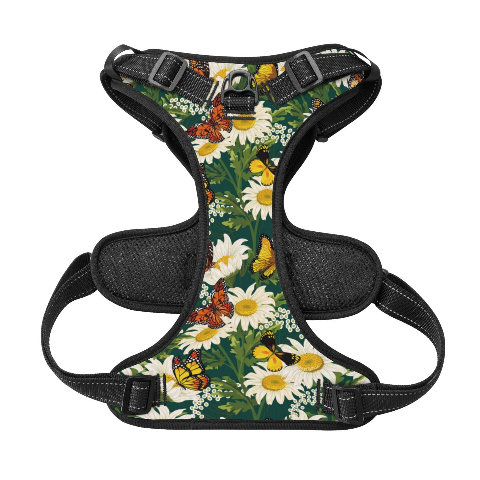 Kdxio Sunflowers And Butterflies Print No Pull Dog Harness Adjustable Reflective Oxford Easy Control Medium Large Dog Harness for Training and Everyday-X-Large