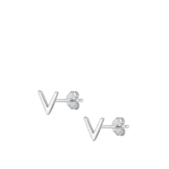 Sterling Silver High Polished Initial V Stud Letter Earrings 925 New Jewelry Female Unisex