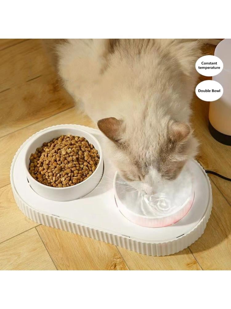 Yiran White Ceramic Heated Double Bowl for Cats & Dogs