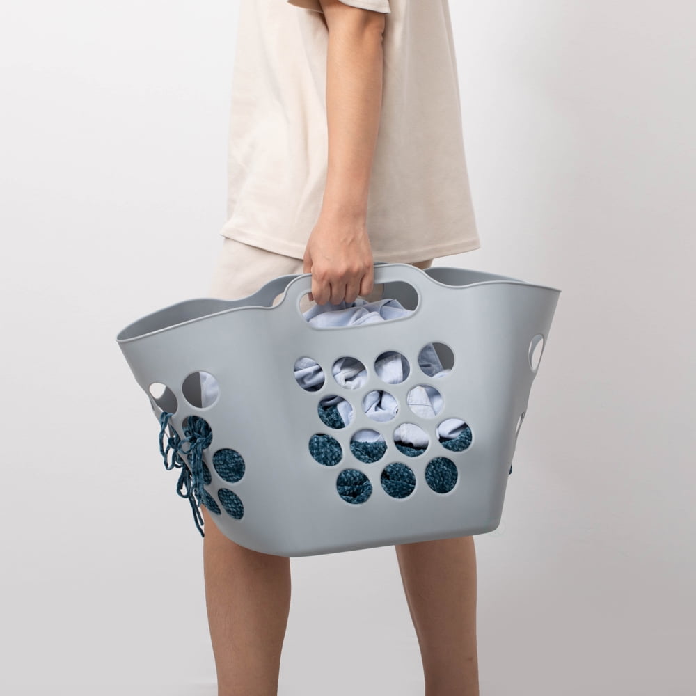 Flexible Plastic Laundry Basket - Square Storage Hamper with Side Handles for Easy Carrying - Versatile Organizer for Laundry, and Household Storage, 28 Litter Gray