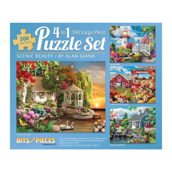 Bits and Pieces 4-In-1 Multi-Pack Scenic Beauty 300 Piece Jigsaw Puzzles by Alan Giana 16 "x 20 "
