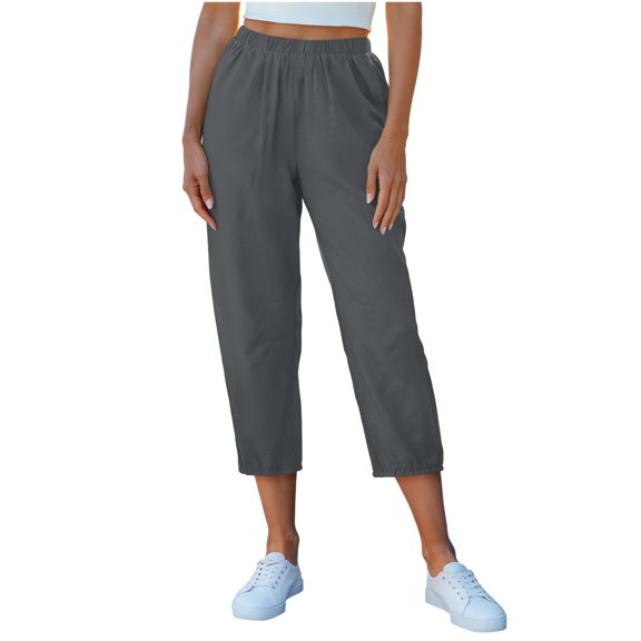 Admvng Linen Capri Pants for Women Elastic Waist Summer Casual Comfortable Cropped Pants