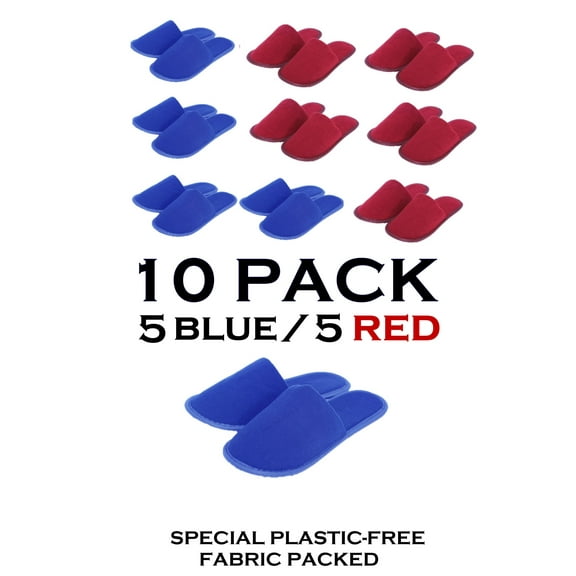 Gender Reveal Party Pack 5 Pairs Blue 5 Pairs Red Fabric Packed Terry Cotton Disposable Men Women Slippers for Guests Adult  Size 10-11
