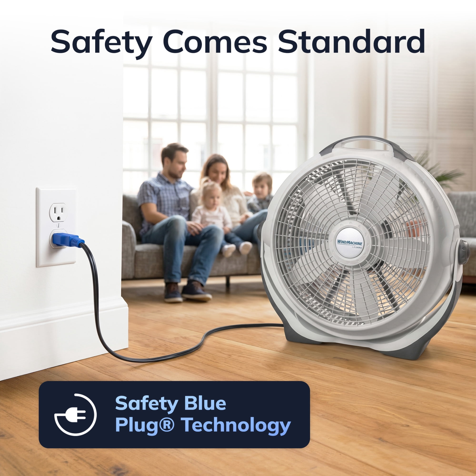 Lasko WindMachine 20" Large Floor Fan with Pivoting Head for Whole Room Cooling, 3-Speed  High Performance Air Circulator Fan, Gray, A20301