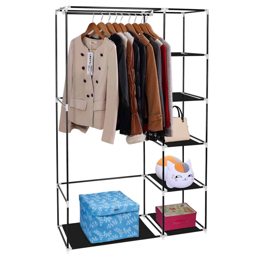 Mushugu gt3-DL 67 Portable Clothes Closet Wardrobe with Non-Woven Fabric and Hanging Rod Quick and Easy to Assemble Black