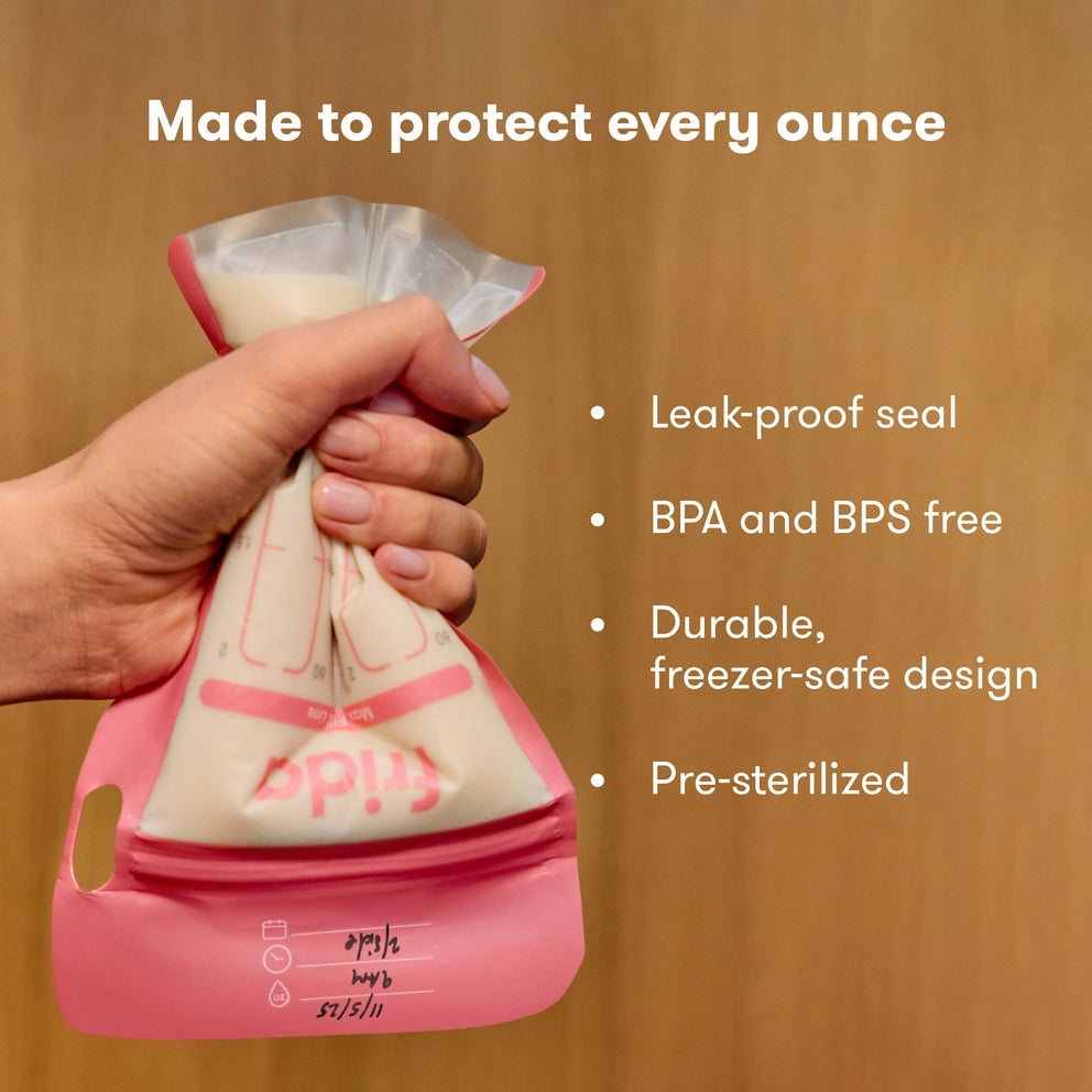 Frida Breastmilk Storage Bags, 50ct Split Stash Freeze & Thaw Milk Bag