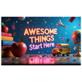 thumbnail image 3 of Colorful School Themed Banner with Apple Books Globe School Bus Awesome Things Start Here Text Party Decorations Backdrop for Classroom Celebrations School Events Photo Props Kids Parties, 3 of 4