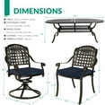thumbnail image 3 of VIVIJASON 9-Piece Patio Furniture Dining Set, All-Weather Cast Aluminum Outdoor Conversation Set, Include 6 Stationary Chairs, 2 Swivel Dining Chairs, Oval Table with Umbrella Hole, Navy Blue Cushion, 3 of 7
