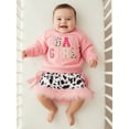 thumbnail image 5 of BemeyourBBs Toddler Girls Baby Birthday Cowgirl Outfit Long Sleeve Letters Embroidery Sweatshirt with Cow Print Skirt Set 2 Piece Outfit, 5 of 8