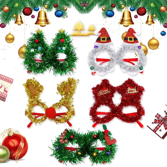 Yoyauz Christmas Glasses Glitter Party Glasses Frame Costume Glasses Creative Fun Glasses Reindeer Antlers Santa Claus Christmas Christmas Party Photo Pavilion Holiday New Year Decorations