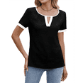 thumbnail image 3 of Blusas Informales Elegantes para Mujer, Blusas de Trabajo Informales de Negocios, Camisas de Corta con Cuello en V y Bloques de Color, Verano 2025 Negro L, 3 of 9