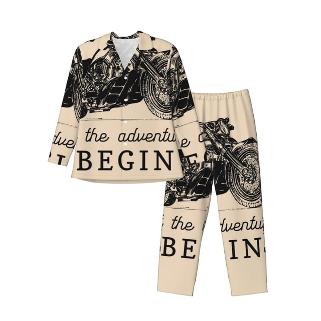 Balery Let The Adventure Begin Pijama para Hombre de Dos Piezas con Manga Larga, Conjunto de Dormir y Descanso Suave con Bolsillos-X-Large