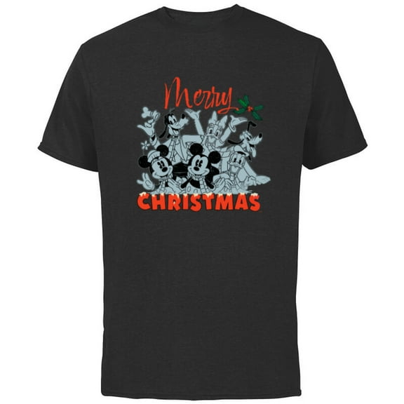 Disney Mickey Mouse & Pals Merry Christmas Retro Distressed - Short Sleeve Cotton T-Shirt for Adults - Customized-Black