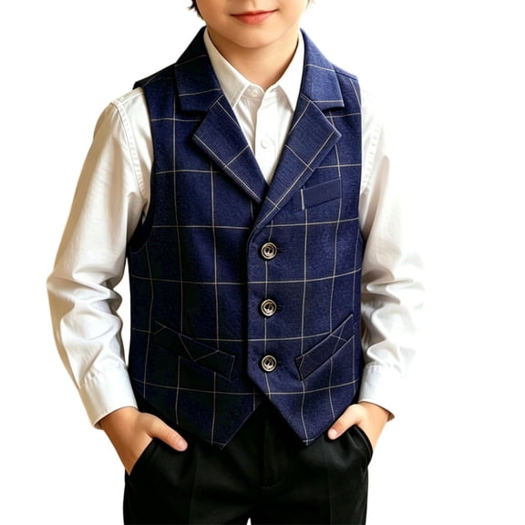 Boys Cowboy Western Vest Slim Fit Vintage Casual Waistcoat with Pockets Boys' Plaid Formal Suit Vest Kids Checkered Waistcoat