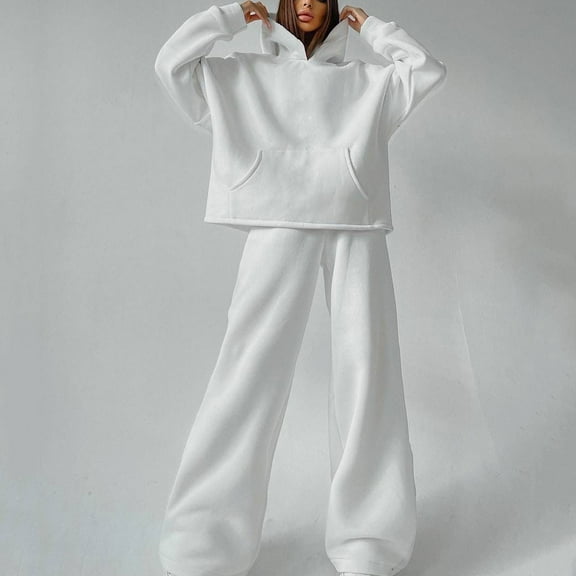 RYDCOT Lounge Sets for Women Two Piece Outfits Womens Hoodies Sweatsuit Set 2 Piece Long Sleeve Sweatshirts with Wide Leg Pants Sweater Sets on Clearance