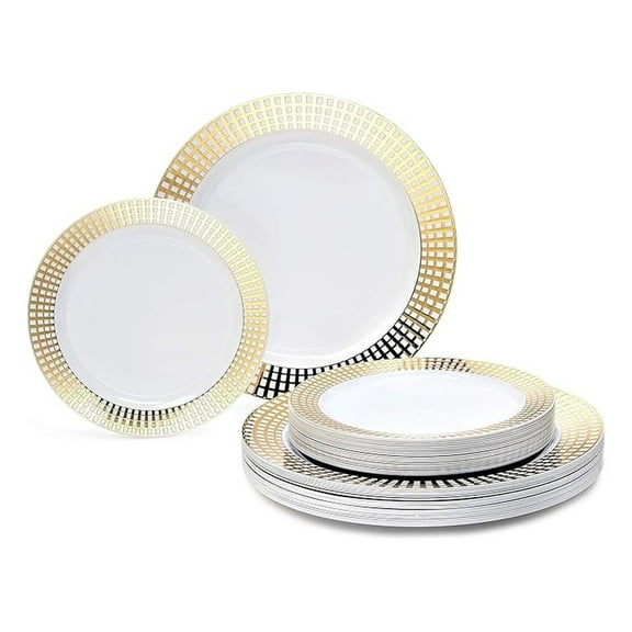 OCCASIONS Plates Pack, 120 Count (60 Guests) - Premium Wedding Party Disposable Plastic Plates Set, 10.25" Dinner   7.5" Salad/Dessert