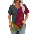 thumbnail image 1 of V-Neck Printed Casual Pullover for Women, Short Sleeve, Soft Cotton Blend, Regular Length, Spring Summer Wear, Hand Wash Cold, 1 of 5