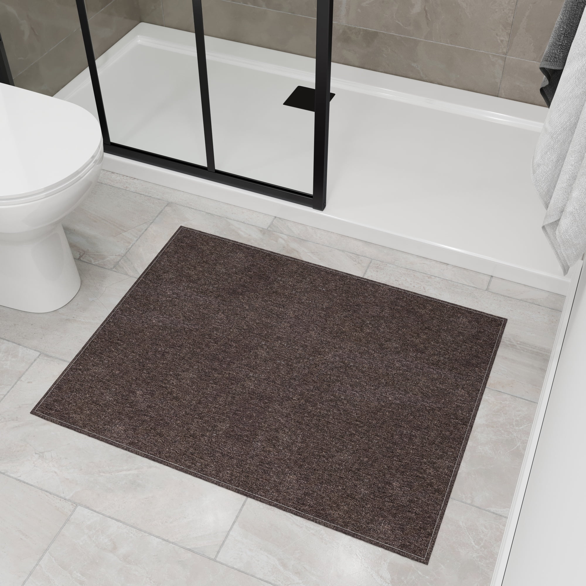 Ottomanson Modern Entryway Rug 3x3 Non-Slip Area Rug for Kitchen Bedroom Bathroom, 2'7" x 3', Brown