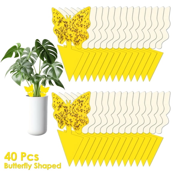 40 Pack Yellow Sticky Insect Traps, Fruit Fly & Fungus Gnat Sticky Catchers, Sticky Fly Traps for White Flies, Mosquitoes and Other Flying Pests, Fit Indoor & Outdoor Houseplants