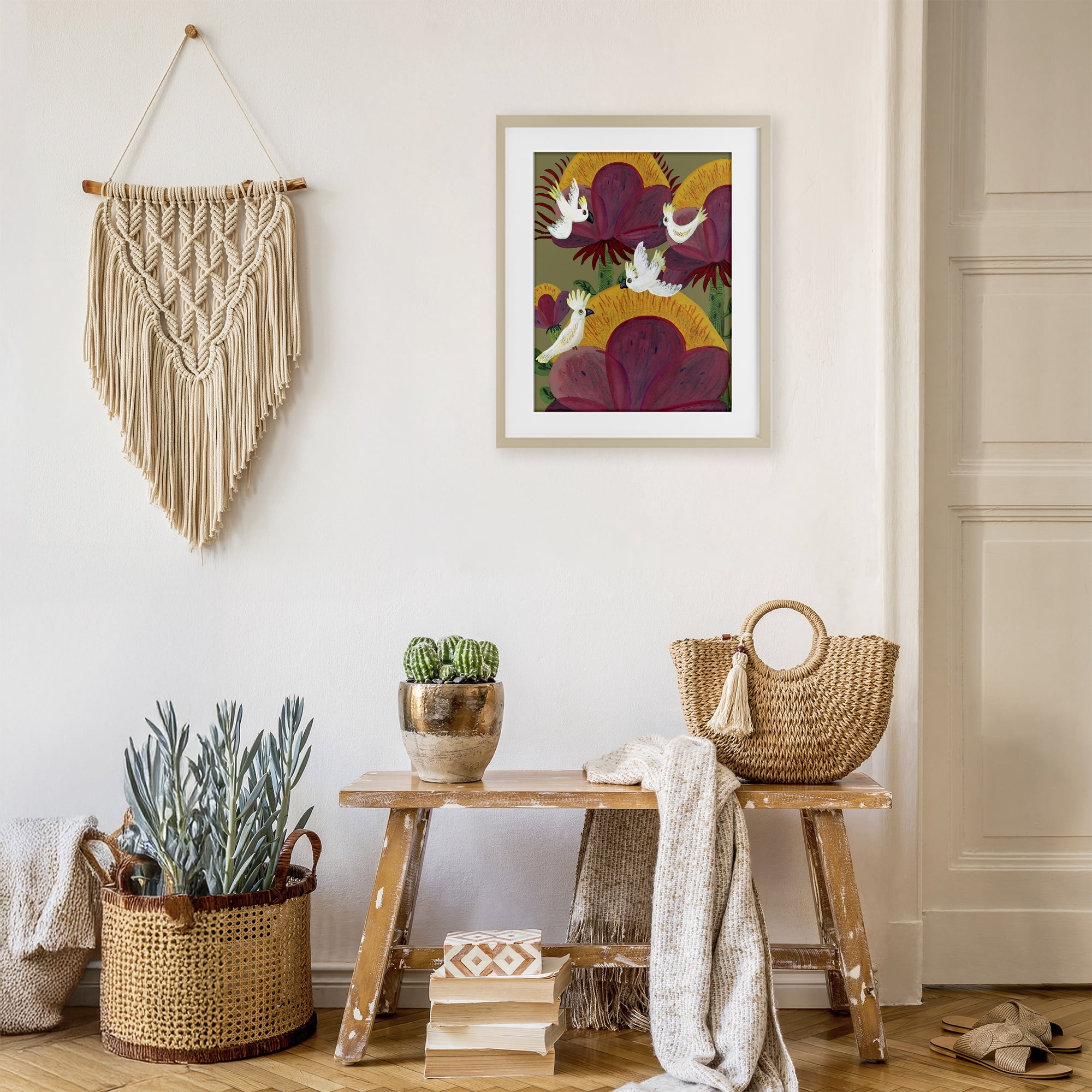 Stupell Industries Tropical Cockatoos & Plants Birch Framed Print Under Glass, design by Kay Widdowson