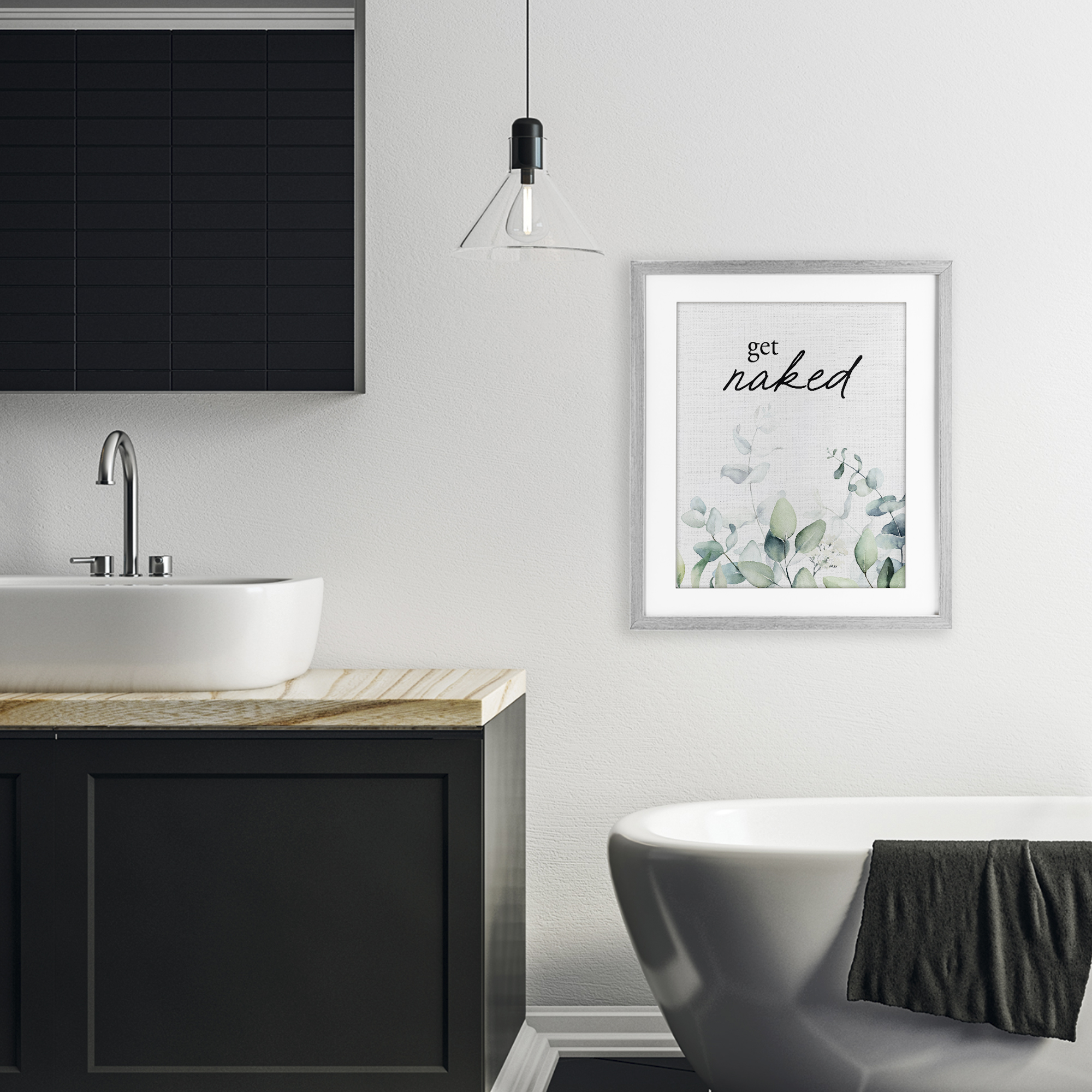 Get Naked Minimal Herbs Gray Framed Print Under Glass, design by Lettered and Lined