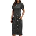 thumbnail image 5 of Women Crew Neck Buttons Decorated Pocket Knitted Midi Dress, 5 of 7