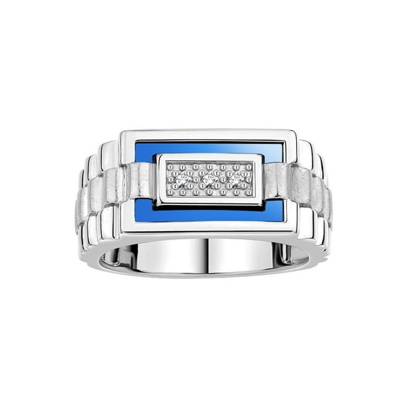 RYLOS Men's Rings Sterling Silver Designer Ring With Diamonds and Blue Quartz Rings For Men Size 8