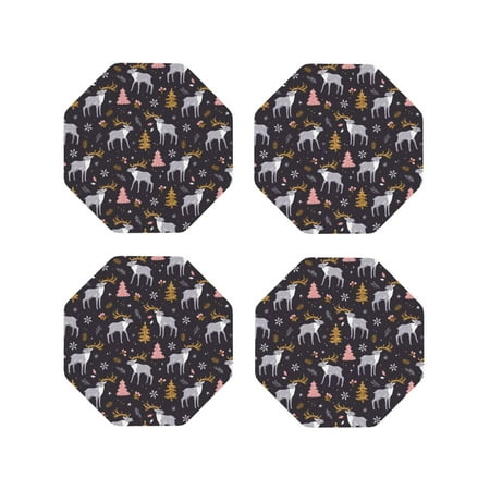 

Leather Coasters with Heat-resistant for Drinks Cartoon Cute Elk Deer Christmas -标题2 Octagon