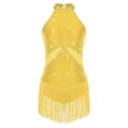thumbnail image 4 of TiaoBug Women's Tassel Latin Dance Dress Leotard Sleeveless Fringe Tango Samba Cha-cha Competition Dress Yellow L, 4 of 6
