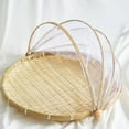 thumbnail image 6 of Hand-Woven Food Serving Basket Dustproof Round Picnic Basket Food Tent Basket with Mesh Gauze Cover for Vegetable Fruit Bread, 6 of 6