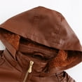 thumbnail image 5 of Juebong Women's Faux Leather Hooded Jacket Coat Motorcycle Biker Zip Up Outwear Plus Size Female Coat Basic Streetwear Fashion Detachable Hood Plush Jacket with Pockets, Brown, S, 5 of 9