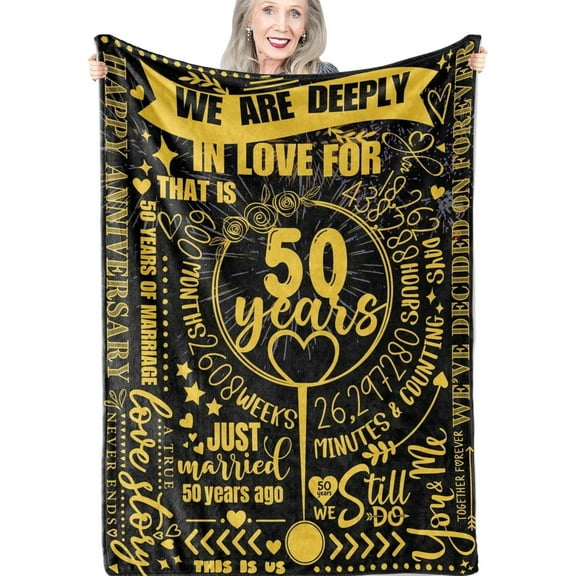 50th Anniversary Blanket, 50th Wedding for Wife, Husband, Hubby, Wiffy, Couple, Parents, Grandparents, Golden Wedding, Valentine’s Gifts, Birthday Gifts, Soft Throw Blanket 50"x65"