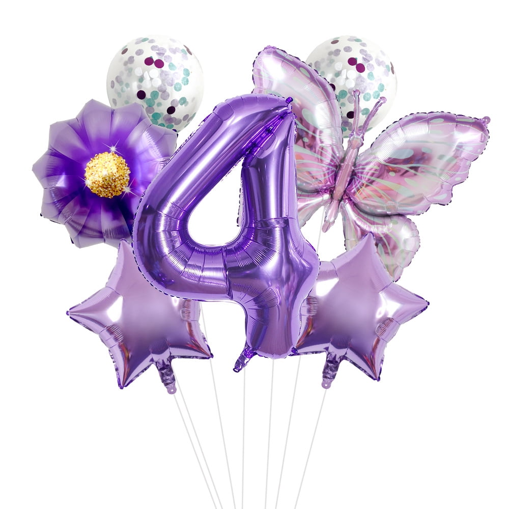 Purple butterfly flower 32-inch digital aluminum film balloon set for birthday party decoration