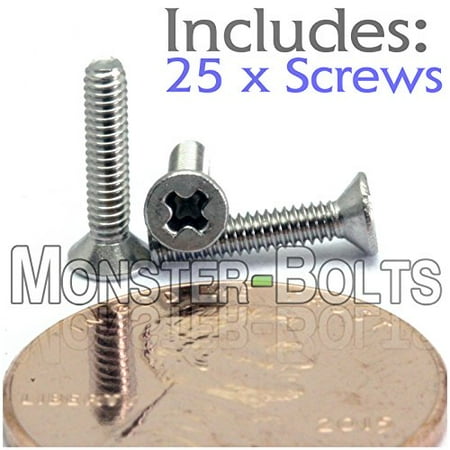 4 Screw Non Recessed (25) M2-0.4 x 10mm - Phillips Flat Head Machine Screw (Countersunk) Stainless Steel A2/18-8 Cross Recessed Type H Metric DIN 965 - MonsterBolts (25, M2 x 10mm) ()