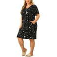 thumbnail image 4 of Agnes Orinda Women's Plus Size V Neck Short Sleeve Nightgown Pocket Sleepshirts 1X Black, 4 of 7