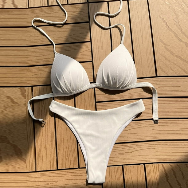 Womens Underwear Women Bathing Suit Shorts Two Sets Color Beachwear Solid Color Sexy Women Hanging Neck Bikini Piece Swimsuit Adult Female Clothes