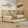thumbnail image 3 of Euroco Wood Twin Size Captain Bed with Shelves and Cabinet,  Platform Bed with Trundle and USB Charging Station, Natural, 3 of 13