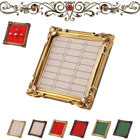 Ring Display Tray, Vintage Jewelry Display Stand -  Frame Tray, Wooden Photo Frame Earring & Ring Holder, Funny Necklace Storage Box, Valentine's Day Gifts for Girlfriend(Pink-Gold, 1Pc)