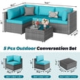 thumbnail image 2 of Walsunny 5 Pieces Outdoor Furniture Patio Sectional Sofa Set, Wicker Rattan Conversation Sets with Cushions and Glass Table, Silver Rattan Blue Cushions, 2 of 7