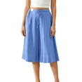 thumbnail image 4 of Annhoo Linen Capris for Women Culottes Drawstring Waist Wide Leg Summer Beach Pants Dressy Breathable Clothes, 4 of 8