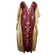 Mogul Indian Womens Designer Kaftan Double Shaded Ethnic Floral Embroidered Kashmiri Caftan Lounge Wear Beach Cover Up Maxi Dress Resort Wear Christmas Gift