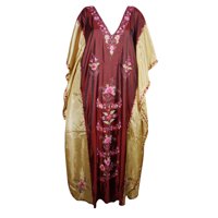 Mogul Indian Womens Designer Kaftan Double Shaded Ethnic Floral Embroidered Kashmiri Caftan Lounge Wear Beach Cover Up Maxi Dress Resort Wear Christmas Gift