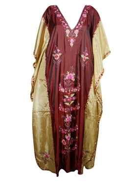 Mogul Indian Womens Designer Kaftan Double Shaded Ethnic Floral Embroidered Kashmiri Caftan Lounge Wear Beach Cover Up Maxi Dress Resort Wear Christmas Gift
