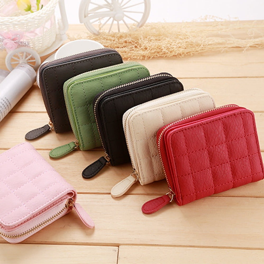 Double Zip Leather Coin Purse with Key Chain Card Case Small Wallet for  Women US | eBay