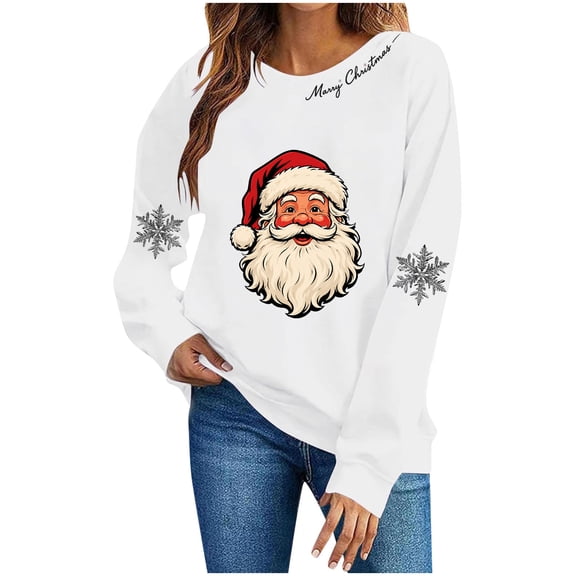 Ichuanyi Womens Christmas Long Sleeve Crewneck Sweatshirts Christmas Cute Print Casual Pullover Tops