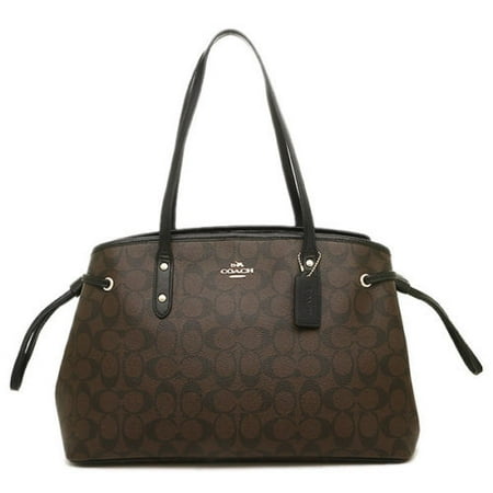 Coach F57842 Signature PVC Drawstring Carryall Tote Brown Black Large Handbag