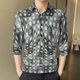 thumbnail image 4 of Camisas Para Hombre Camisa de manga de siete con estampado de solapa de ajuste delgado de moda casual para hombre (Grey, 3XL), 4 of 6