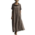 thumbnail image 2 of Horkkom Maxi Dresses for Women Linen Short Sleeve Crew Neck Summer Dresses Flowy Casual Long Dresses, S-3XL, 2 of 9