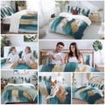 thumbnail image 5 of 3 Piece Abstract Teal Gold Duvet Cover Set Twin Size, Microfiber Comforter/Quilt Cover with Corner Ties and 2 Pillowcases, Green White Wall Art Textured All Season Soft Bedding with Zipper Closure, 5 of 8